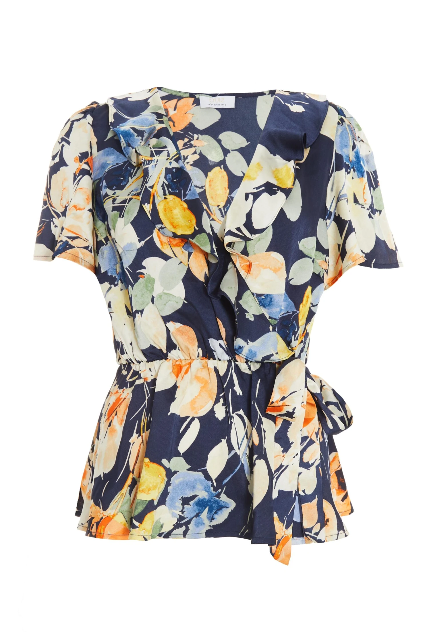 Navy Satin Floral Peplum Top 3 Navy Satin Floral Peplum Top