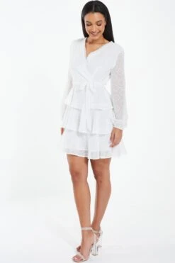 White Chiffon Polka Dot Skater Dress -Chic Summer Shop 00100037366 XS