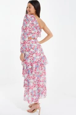 Multicoloured Chiffon Floral Frill Midi Skirt 10 Multicoloured Chiffon Floral Frill Midi Skirt -Chic Summer Shop 00100037369 XB