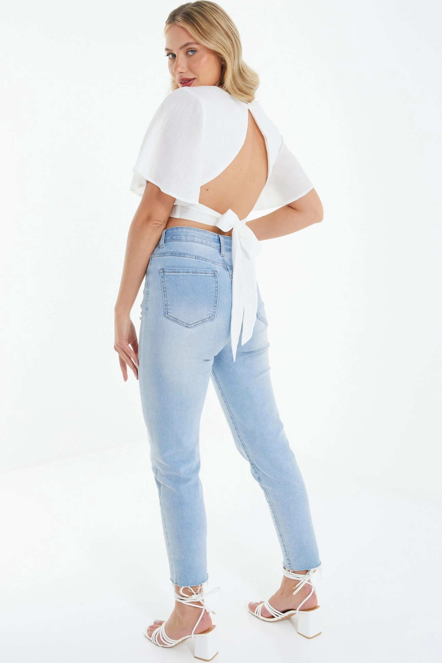 White Textured Tie Back Crop Top 5 White Textured Tie Back Crop Top - Image 3