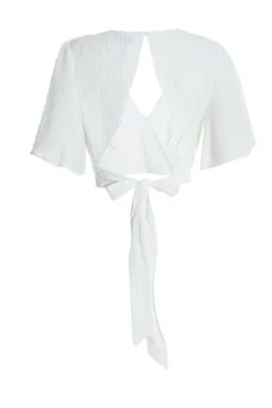White Textured Tie Back Crop Top 12 White Textured Tie Back Crop Top -Chic Summer Shop 00100037371 ZB