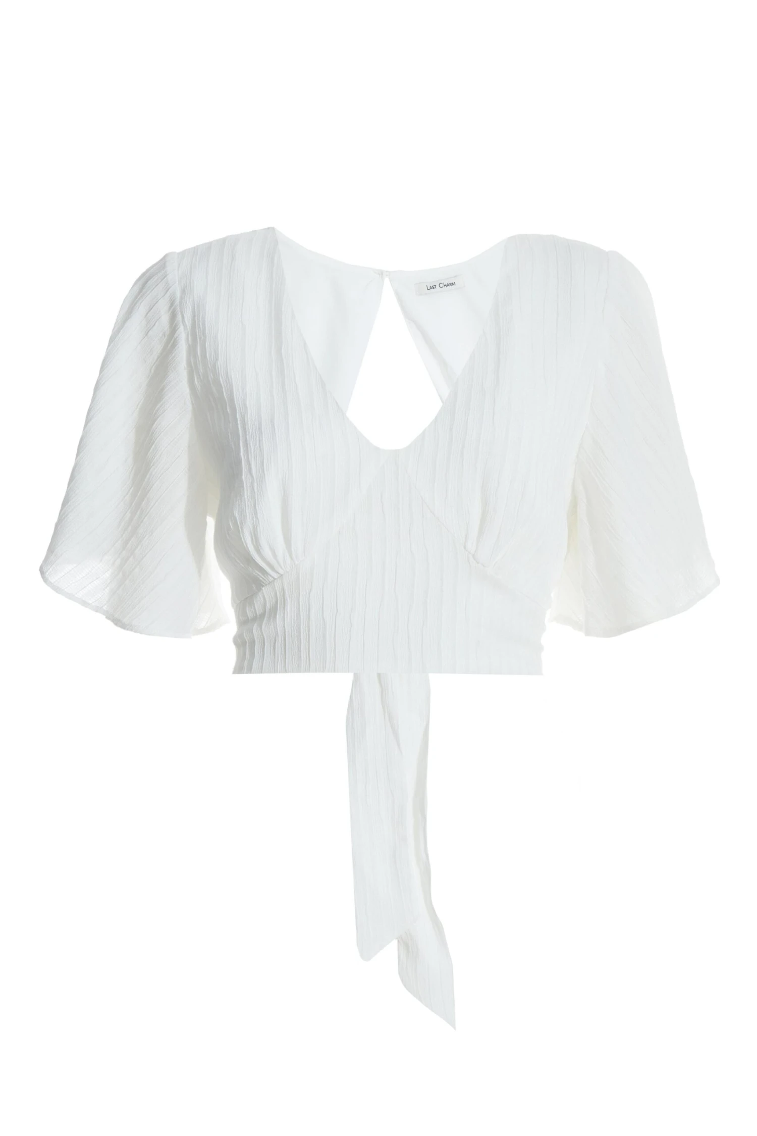 White Textured Tie Back Crop Top 3 White Textured Tie Back Crop Top