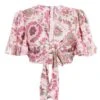 Pink Paisley Print Tie Front Crop Top