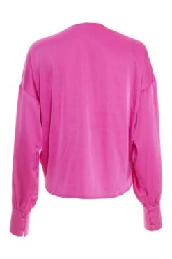 Pink Satin Tie Cropped Blouse 12 Pink Satin Tie Cropped Blouse -Chic Summer Shop 00100037376 ZB