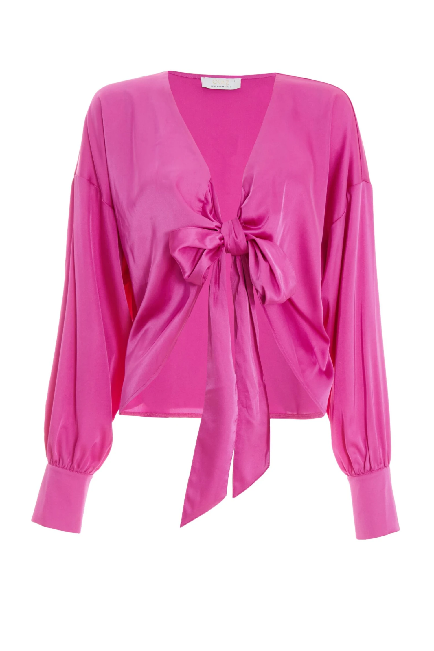 Pink Satin Tie Cropped Blouse 3 Pink Satin Tie Cropped Blouse
