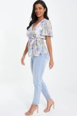 Pink Floral Chiffon Peplum Top -Chic Summer Shop 00100037382 XS
