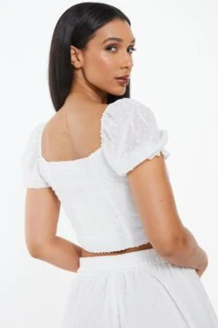 White Chiffon Dobby Crop Top -Chic Summer Shop 00100037391 XB