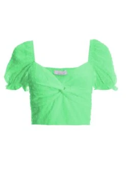 Green Chiffon Dobby Crop Top