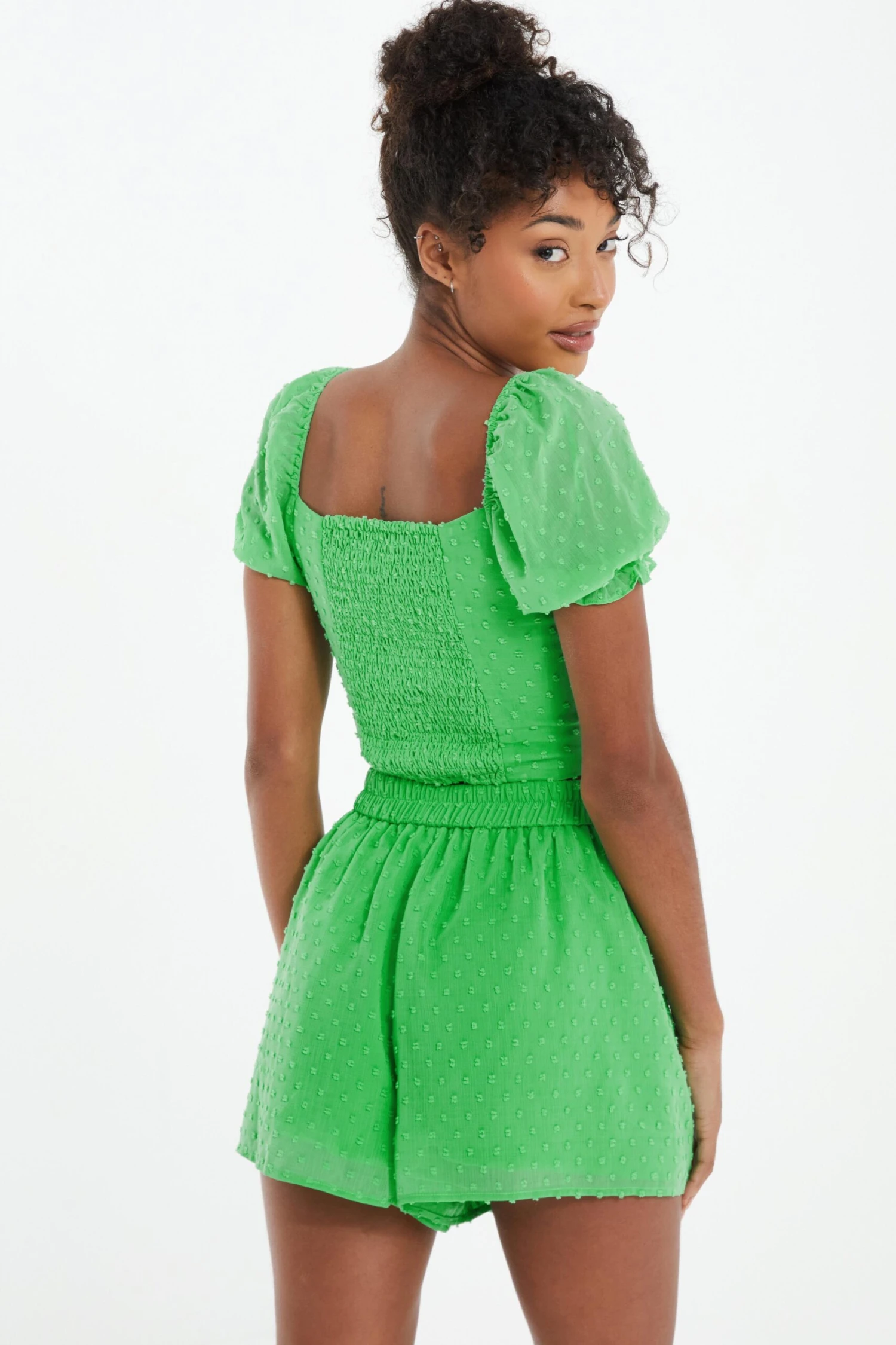 Green Chiffon Dobby Shorts 5 Green Chiffon Dobby Shorts - Image 3