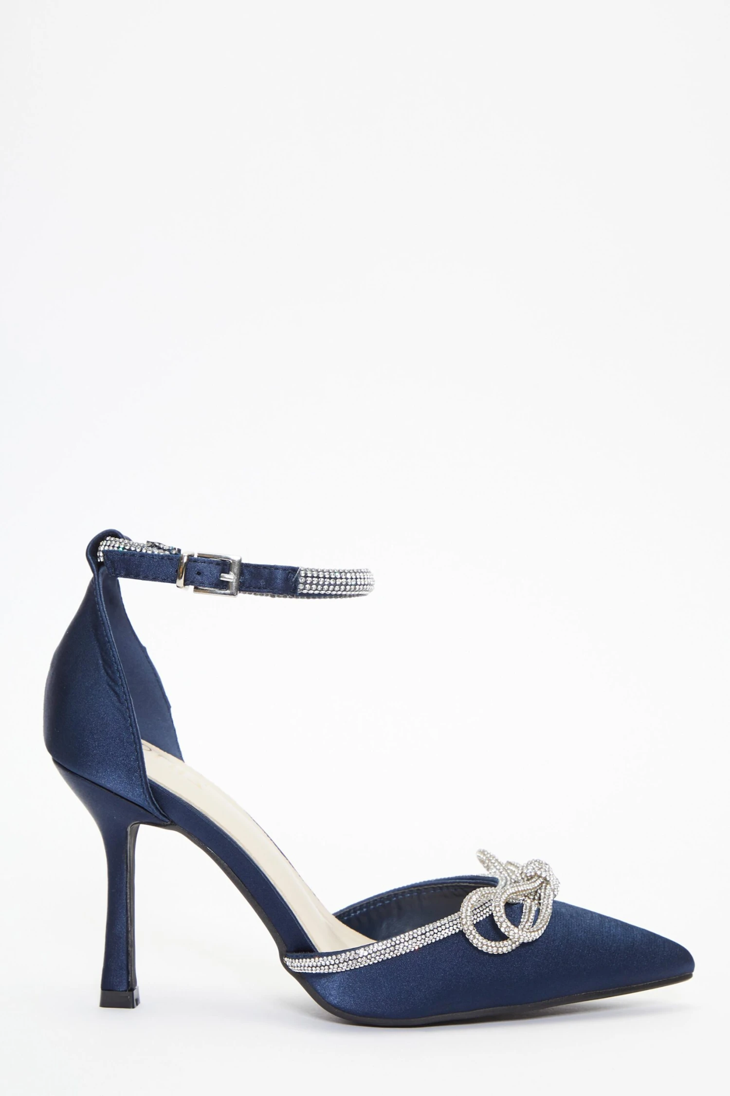 Navy Diamante Bow Court Heels 4 Navy Diamante Bow Court Heels - Image 2