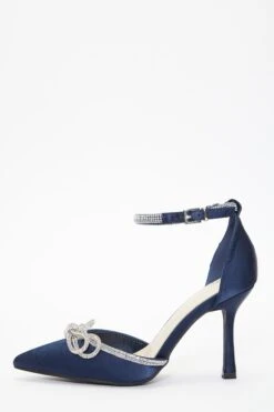 Navy Diamante Bow Court Heels