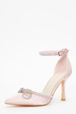Pale Pink Diamante Bow Court Heels 10 Pale Pink Diamante Bow Court Heels -Chic Summer Shop 00100037406 XB