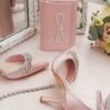 Pale Pink Diamante Bow Court Heels -Chic Summer Shop 00100037406 ZM