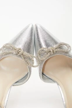 Silver Diamante Bow Court Heels -Chic Summer Shop 00100037407 ZB