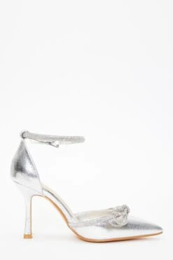 Silver Diamante Bow Court Heels -Chic Summer Shop 00100037407 ZS