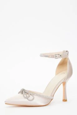 Champagne Diamante Bow Court Heels -Chic Summer Shop 00100037410 XB