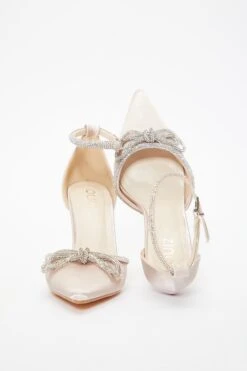 Champagne Diamante Bow Court Heels -Chic Summer Shop 00100037410 XS