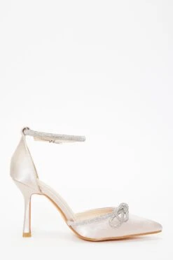 Champagne Diamante Bow Court Heels -Chic Summer Shop 00100037410 ZS
