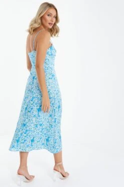 Blue Floral Knot Front Midi Dress 10 Blue Floral Knot Front Midi Dress -Chic Summer Shop 00100037426 XB