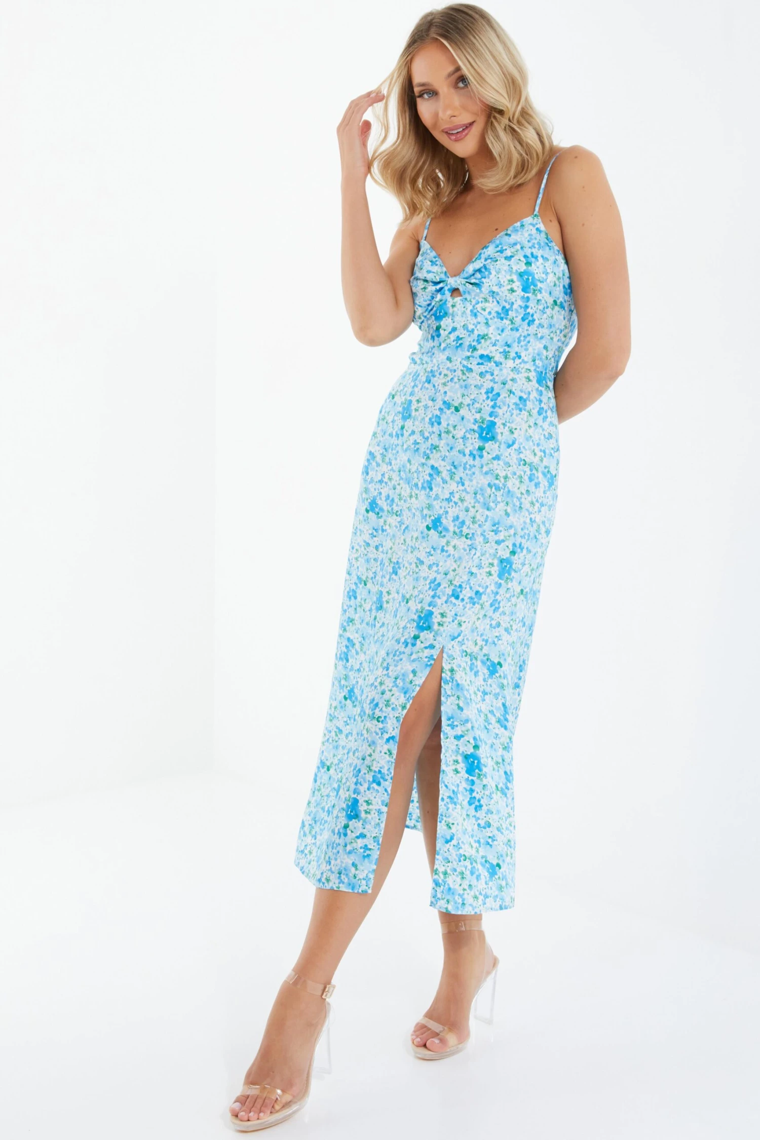 Blue Floral Knot Front Midi Dress 6 Blue Floral Knot Front Midi Dress - Image 4