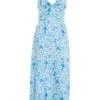 Blue Floral Knot Front Midi Dress