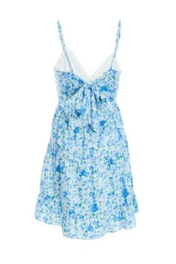 Blue Floral Tie Back Mini Dress -Chic Summer Shop 00100037427 ZB