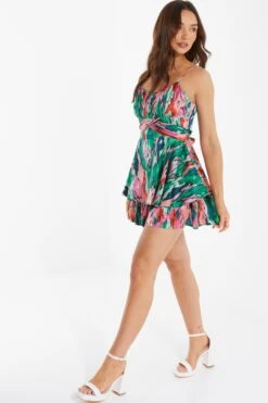 Green Satin Marble Print Playsuit 11 Green Satin Marble Print Playsuit -Chic Summer Shop 00100037434 XS