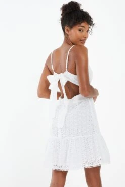 Cream Embroidered Tie Back Mini Dress -Chic Summer Shop 00100037437 XB