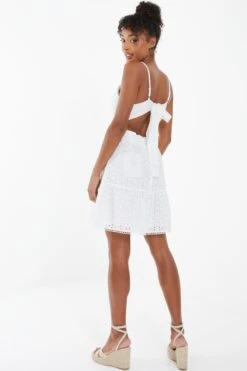 Cream Embroidered Tie Back Mini Dress -Chic Summer Shop 00100037437 XS