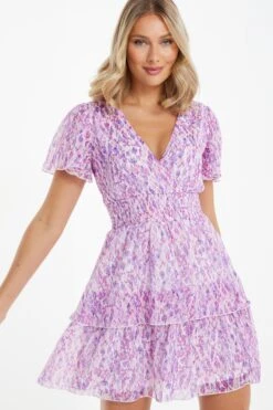 Lilac Chiffon Animal Print Mini Dress -Chic Summer Shop 00100037443 XM