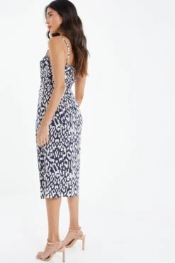 Navy Animal Print Wrap Midi Dress -Chic Summer Shop 00100037455 XB