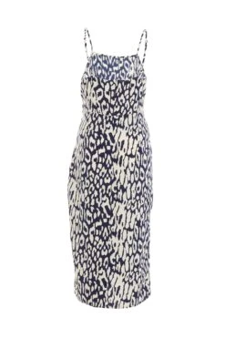 Navy Animal Print Wrap Midi Dress -Chic Summer Shop 00100037455 ZB