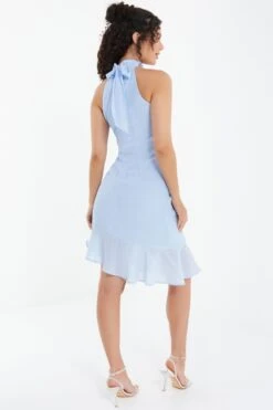 Blue Chiffon High Neck Mini Dress -Chic Summer Shop 00100037457 XB