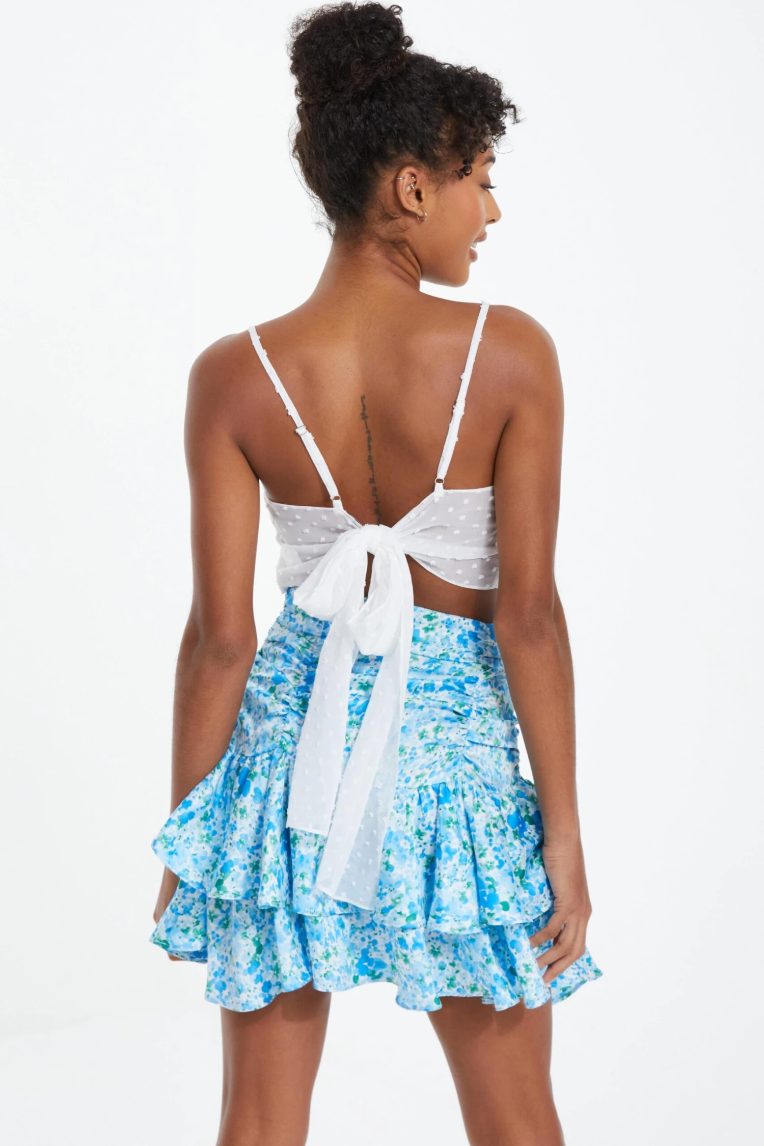 Blue Floral Ruched Mini Skirt 5 Blue Floral Ruched Mini Skirt - Image 3
