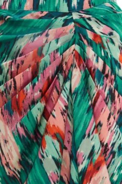 Green Satin Marble Print Ruched Midi Skirt -Chic Summer Shop 00100037460 ZS