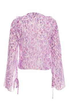 Lilac Chiffon Animal Print Frill Blouse 12 Lilac Chiffon Animal Print Frill Blouse -Chic Summer Shop 00100037470 ZB