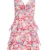 Multicoloured Floral Chiffon Tiered Mini Dress -Chic Summer Shop 00100037471 ZM