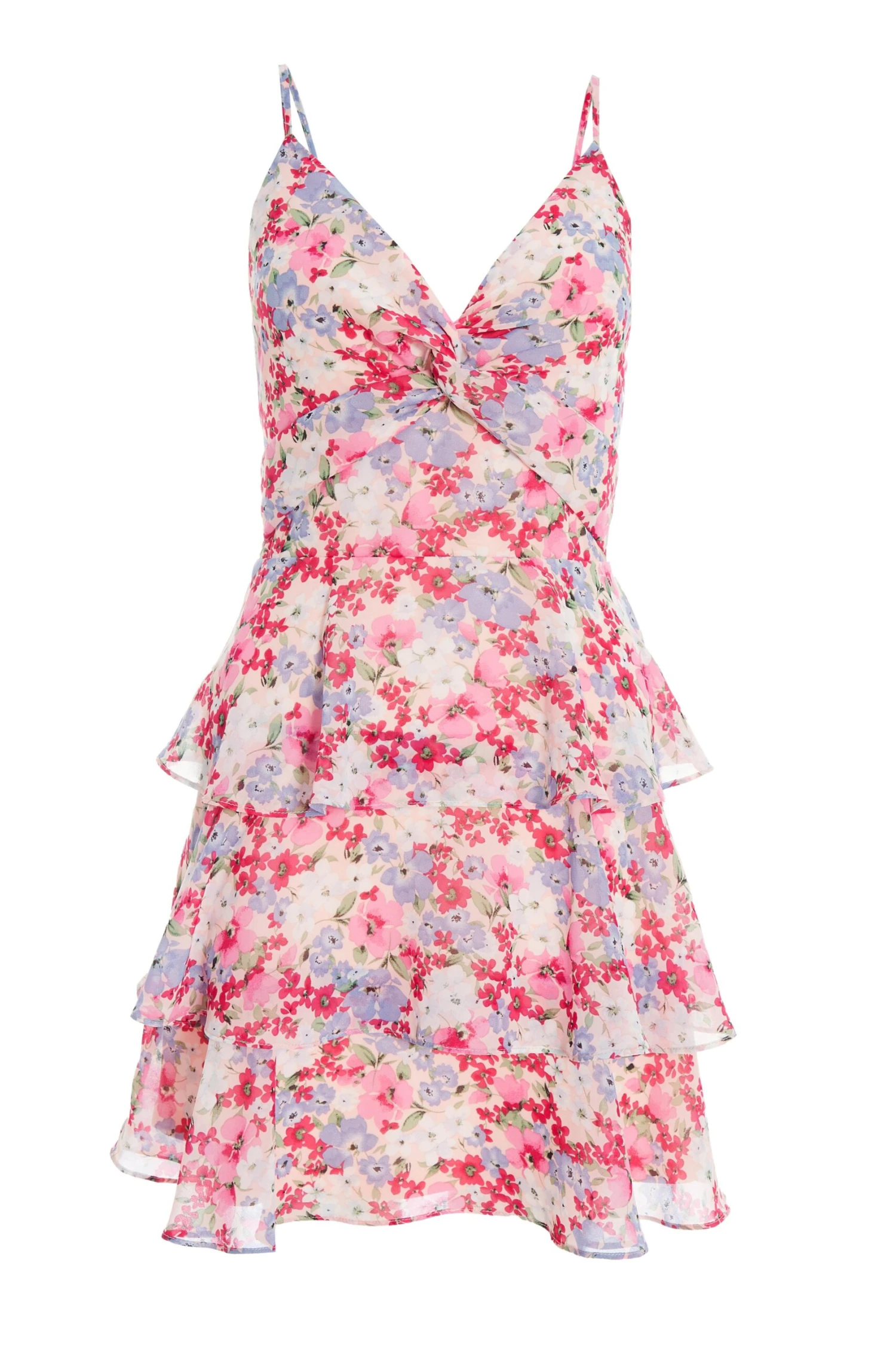 Multicoloured Floral Chiffon Tiered Mini Dress 3 Multicoloured Floral Chiffon Tiered Mini Dress