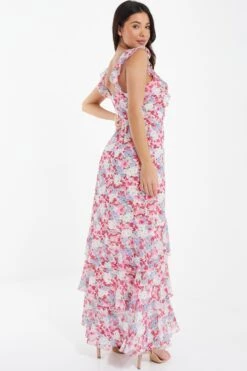 Multicoloured Chiffon Floral Tiered Maxi Dress -Chic Summer Shop 00100037472 XB