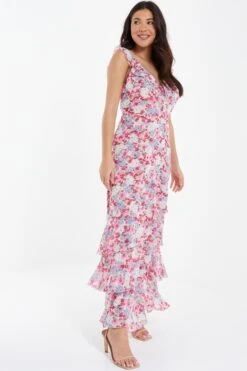 Multicoloured Chiffon Floral Tiered Maxi Dress -Chic Summer Shop 00100037472 XS