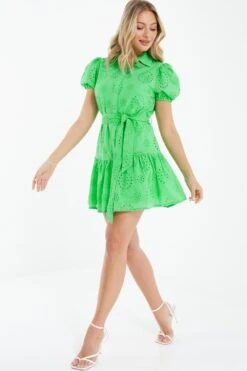 Green Embroidered Mini Shirt Dress 11 Green Embroidered Mini Shirt Dress -Chic Summer Shop 00100037475 XS