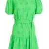 Green Embroidered Mini Shirt Dress