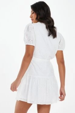 White Embroidered Mini Shirt Dress -Chic Summer Shop 00100037476 XB