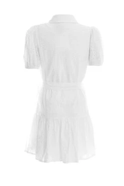 White Embroidered Mini Shirt Dress -Chic Summer Shop 00100037476 ZB