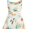 Cream Satin Smudge Print Playsuit -Chic Summer Shop 00100037481 ZM