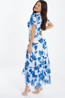 Blue Chiffon Floral Wrap Midaxi Dress -Chic Summer Shop 00100037499 XB
