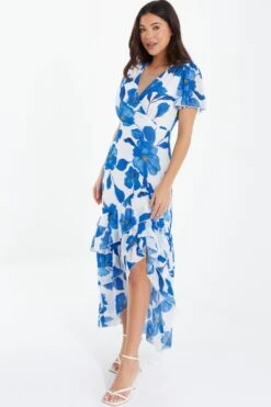 Blue Chiffon Floral Wrap Midaxi Dress -Chic Summer Shop 00100037499 XS