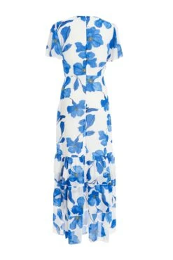 Blue Chiffon Floral Wrap Midaxi Dress -Chic Summer Shop 00100037499 ZB