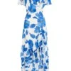 Blue Chiffon Floral Wrap Midaxi Dress -Chic Summer Shop 00100037499 ZM