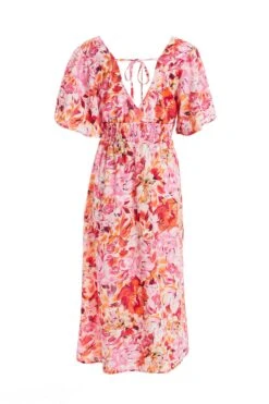 Pink Floral Wrap Midi Dress -Chic Summer Shop 00100037502 ZB